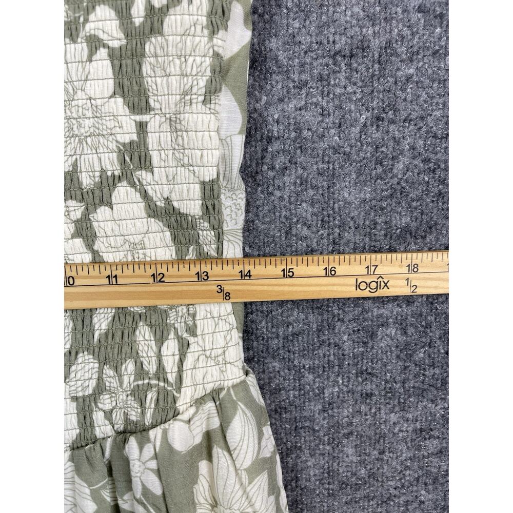 Derek Heart Midi Dress Green & White Floral Print Smocked Spaghetti Strap XL - Picture 5 of 12
